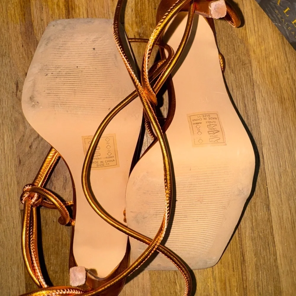 Orange Strappy Women's Heels - Picture 2 of 4